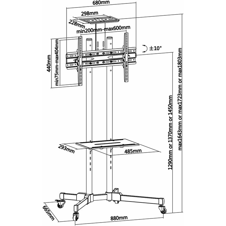 Soporte de Suelo Aisens FT70TE-035 ECO con Ruedas, Bandeja para DVD y Soporte de Cámara. (TV 37”-70”)