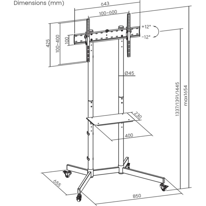 AISENS FT70TE-333 Tilting Stand com rodas para TVs 37 '-70 '/até 45kg