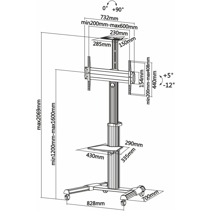 AISENS FT70TRE-037 Stand para 37"-70" Monitor/TV (com rodas e bandeja de DVD) Prata