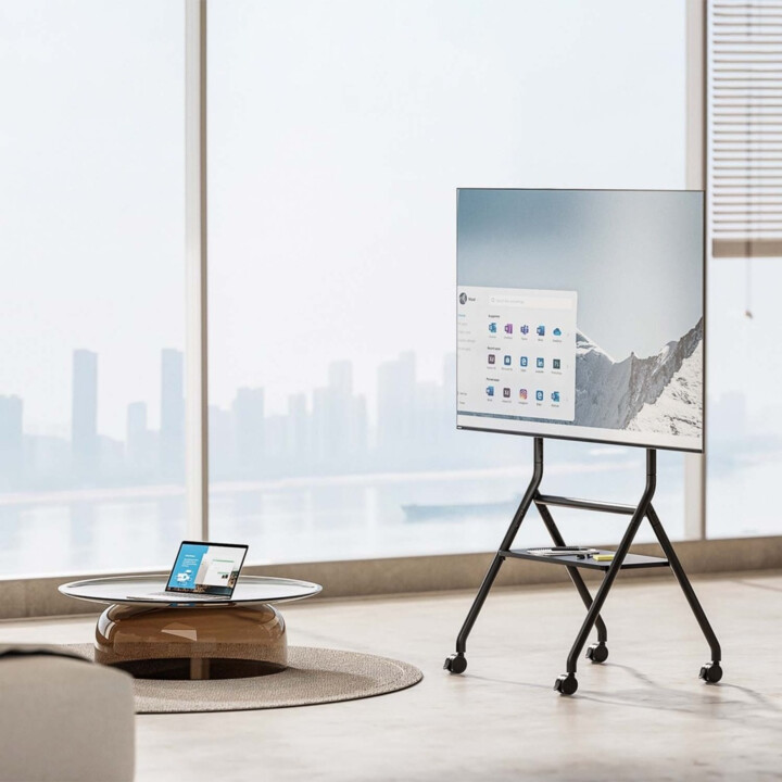 Aisens FT86FE-329 ECO Floor Stand with Wheels, 1 Tray, Interactive Display/TV 80kg 37-86, Black