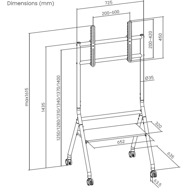 AISENS FT86FE-329 STAND ECO com rodas, 1 bandeja, exibição interativa/TV 80kg 37-86, preto