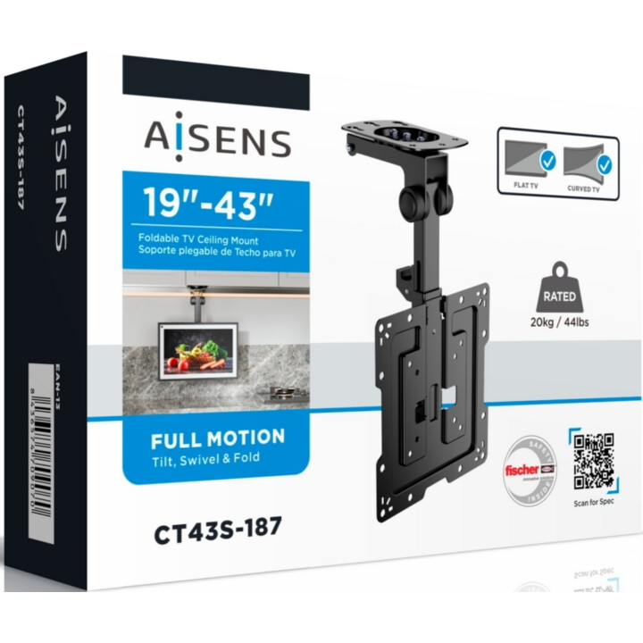 Aisens CT43S-187 Dreh- und faltbare Deckenmontage für 19-43" Monitor/TV, 20 kg, schwarz