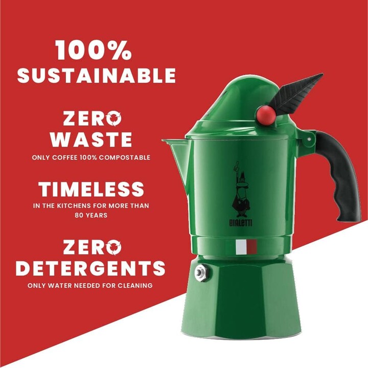 Bialetti Moka Express Alpina: Iconic Stovetop Espresso Machine, 3-Cup Moka Pot (4.3 oz - 4.4 fl oz), Aluminum, Green
