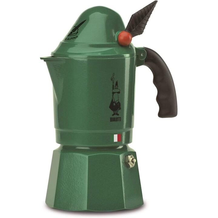 Bialetti Moka Express Alpina: Máquina de espresso de estufa icónica, olla Moka de 3 tazas (4.3 oz - 4.4 fl oz), aluminio, verde
