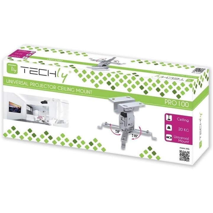 TECHLY ICA-PM 2S Support de plafond pour projecteur 130 mm argent
