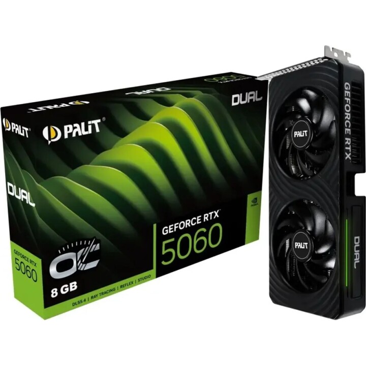 Carte graphique | PALIT | NVIDIA GeForce RTX 5060 | 8 Go | GDDR7 | 128 bits | PCIE 5.0 16x | Ventilateur double emplacement | 1x