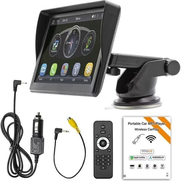 Écran tactile universel SWM B600W 7 pouces Carplay/Android Auto sans fil Noir - Lecteur multimédia pour véhicule