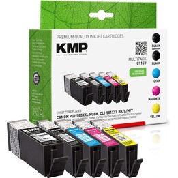 Cartucce per stampante KMP C116V 2x nero, 1x ciano, 1x magenta, 1x giallo compatibili con Canon PGI-580XXL PGBK, CLI-581XXL BK/C