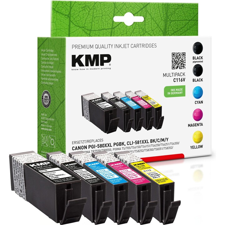 Cartucce per stampante KMP C116V 2x nero, 1x ciano, 1x magenta, 1x giallo compatibili con Canon PGI-580XXL PGBK, CLI-581XXL BK/C
