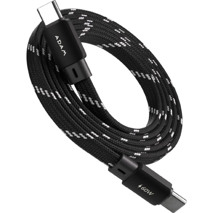Câble Adam USB-C mâle / USB-C mâle 60 W magnétique plat noir 1 m