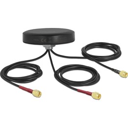 DELOCK LTE MIMO Dualband WLAN 802.11 ac/ax/a/h/b/g/n Antenne 3 x SMA Stecker RG-174 1 m Schraubmontage outdoor schwarz