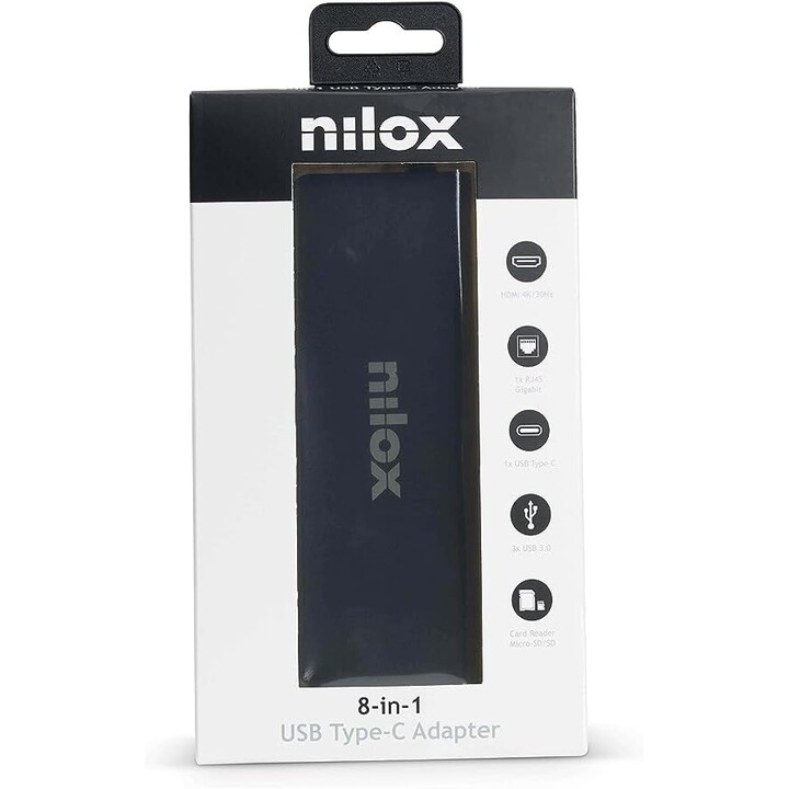 NILOX NXDSUSBC04 station d’accueil USB-C 8 en 1 noir