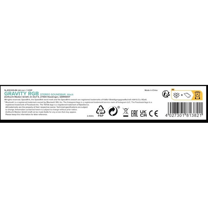Gravity RGB estéreo barra de barra de som com conexão Bluetooth para smartphone/tablet