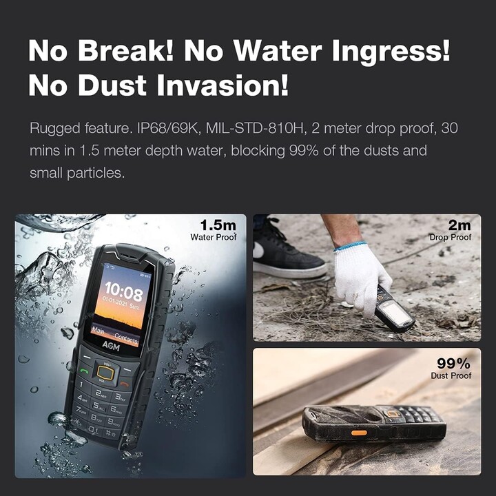 AGM M6, telefono robusto 4G, impermeabili, pulsanti di grandi dimensioni, potenti altoparlanti 109db, schede a doppia sim, 2500 