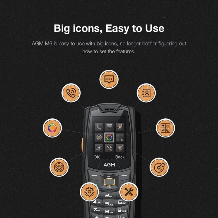 AGM M6, telefono robusto 4G, impermeabili, pulsanti di grandi dimensioni, potenti altoparlanti 109db, schede a doppia sim, 2500 