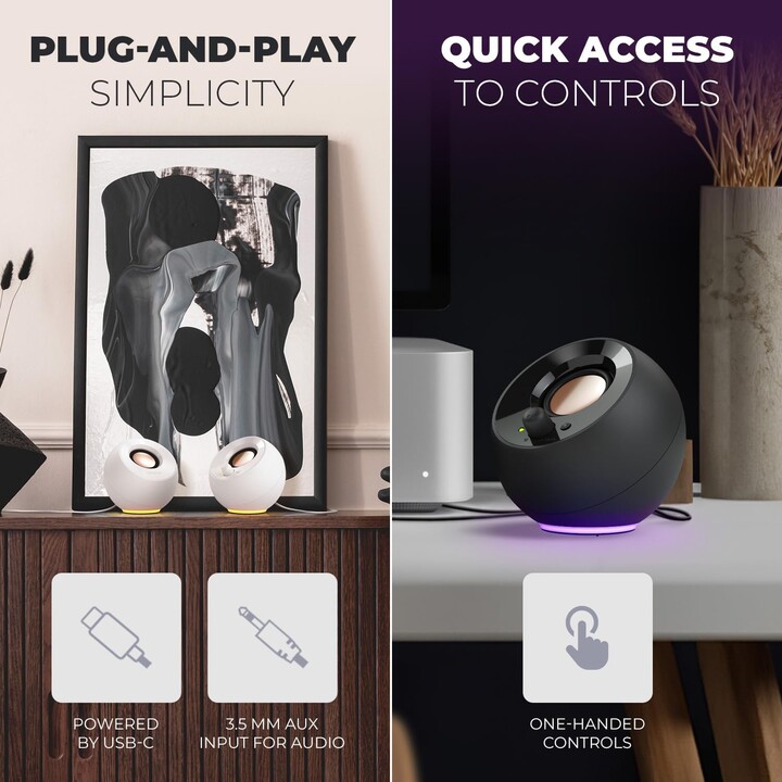 Pebble creativo Se Minimalista de altavoces de PC alimentados con USB-C 2.0 con iluminación RGB, entrada Aux de 3.5 mm