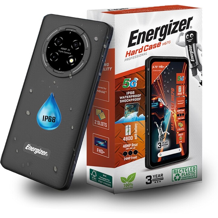 Energizer H67G 5G, 128GB de ROM, 4GB de RAM, pantalla de 6.78 pulgadas, batería de 4900 mAh, impermeable y amortiguador, negro