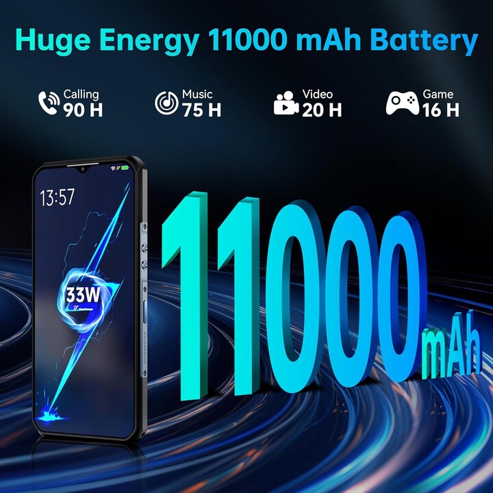 Oukitel WP35 Pro 5G, 36 Go RAM + 512 Go Rom, 11000mAh, 6,6 pouces FHD + Affichage, IP68, 64 MP + Caméra 32MP, gris