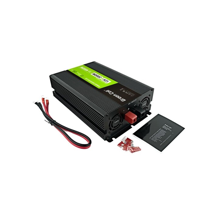 Green Cell Przetwornica napicia PowerInverter LCD 12 V 2000W/40000W Przetwornica samochodowa z wywietlaczem - czysty sinus adapt