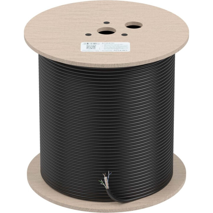 Aisen A135-0751 Câble réseau imperméable extérieur RJ45 Cat.6 UTP Rigid CCA AWG23, noir, 305m