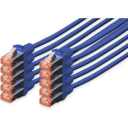 Câble Digitus Cat 6 LAN - 0,5 m - 10 pièces - RJ45 Câble réseau - S / FTP Blindé - Compatible avec Cat 6A et Cat 7 - Bleu