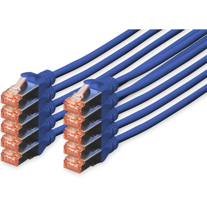 Cable LAN Digitus Cat 6 - 0,5m - 10 Piezas - Cable de red RJ45 - S/FTP Blindado - Compatible con Cat 6A y Cat 7 - Azul