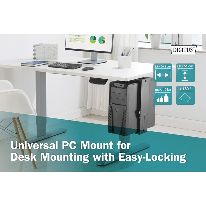 Digitus DA-90411 Universal PC Stand for Standard Computer Cases, Under Desk Mount