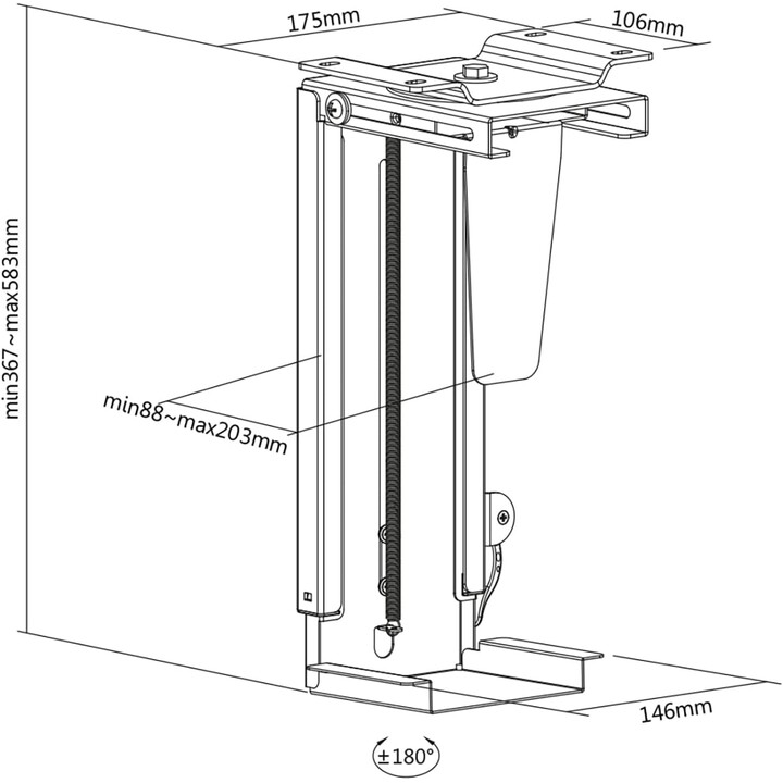 Digitus DA-90411 Universal PC Stand for Standard Computer Cases, Under Desk Mount
