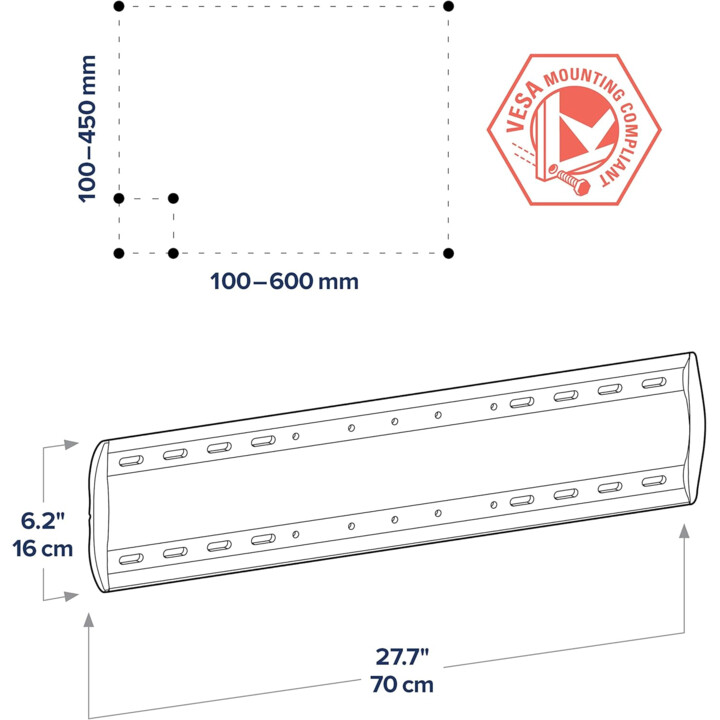 Soporte de pared Ergotron inclinable TM, soporte de pared VESA TV, color Plata