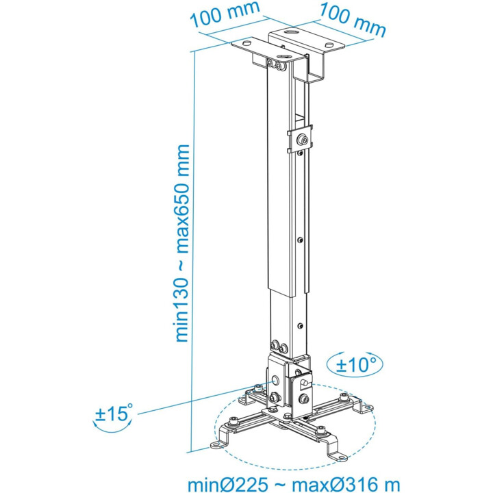 TOOQ PJ2012T-B Projector Ceiling Mount, Black