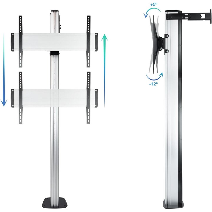 Soporte de Suelo TOOQ FS2270M-B con Anclaje Fijo, de Aluminio, para Pantallas de 37"-70", Color Plata