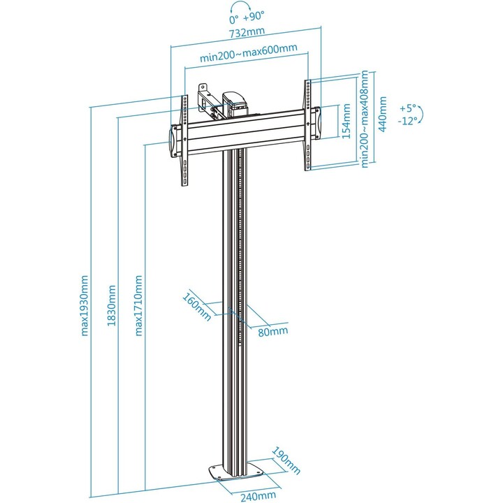 Soporte de Suelo TOOQ FS2270M-B con Anclaje Fijo, de Aluminio, para Pantallas de 37"-70", Color Plata