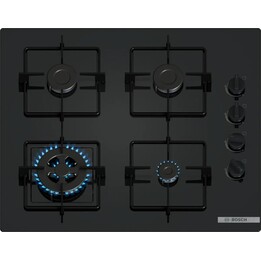 Bosch, POH6B6K30, 60 cm, plaque de cuisson à gaz encastrable à 4 brûleurs avec commandes latérales ergonomiques, Noir