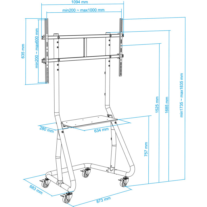 TOOQ FS20200M-B Porta con ruote/fisso per schermi 60"-105", nero