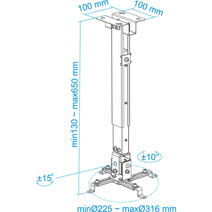 Soporte de techo TOOQ PJ2012T-S para proyectores, capacidad de 20kg, color Plata