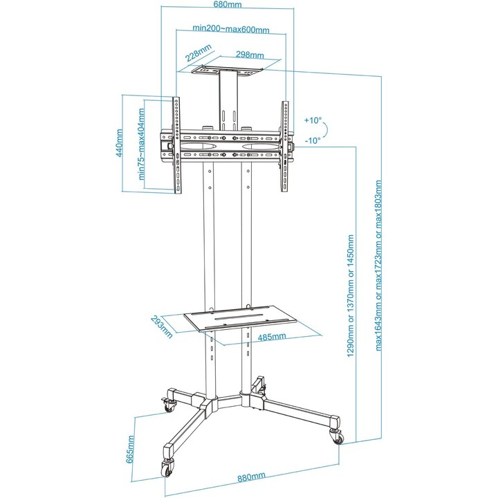 Tooq FS1470M-B Stand de sol avec roues pour 37-70" Monitor / TV Vesa 600x400 max 50kg
