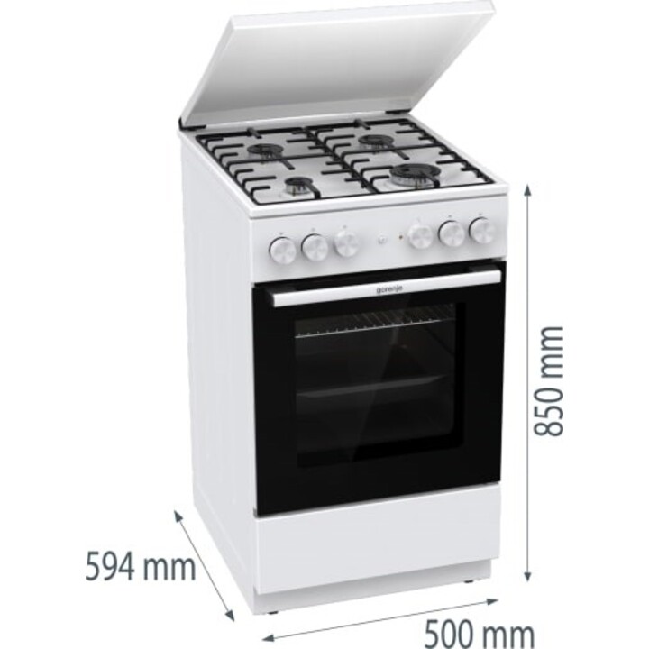 Gorenje, GK5A22WH, Gas- und Elektroherd mit 67L HomeMade-Backofen und 4 hocheffizienten Brennern, Weiß