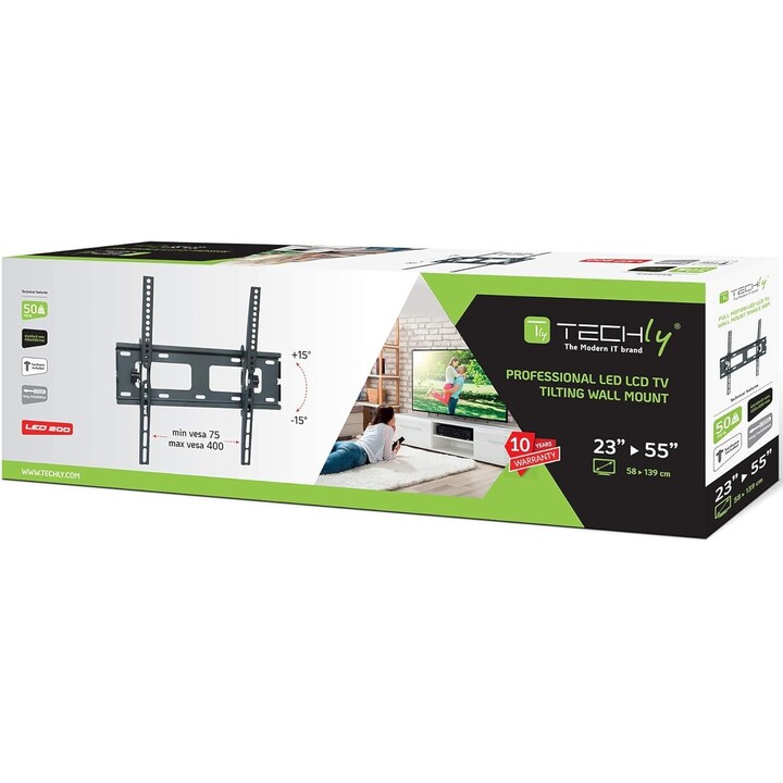 TECHLY ICA-PLB-131M suporte de parede inclinável para TV LCD 23-55" preto