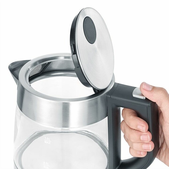 Severin WK 3468 Bollitore elettrico 1 L 2200 W Nero, Acciaio inossidabile, Trasparente