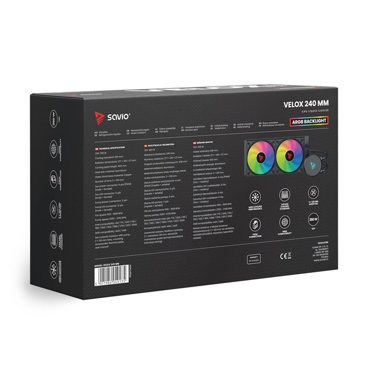 Raffreddatore a liquido per CPU SAVIO VELOX ARGB da 240 mm