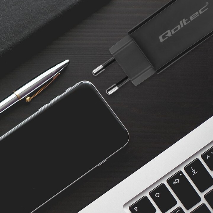 Qoltec 52419 Cargador superrápido GaN de 65 W | 5-20 V | 3-3,25 A | USB-C 3.1