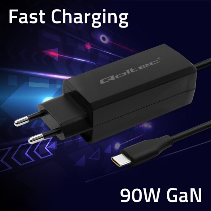 Qoltec 52420 90-W-GaN-Superschnellladegerät | 5–20 V | 3–4,5 A | USB-C 3.1