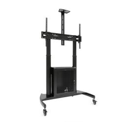 Tooq “narnia” Soporte De Suelo Con Armario Multiusos + Accesorios Rack Para Pantallas 60"- 100", Negro