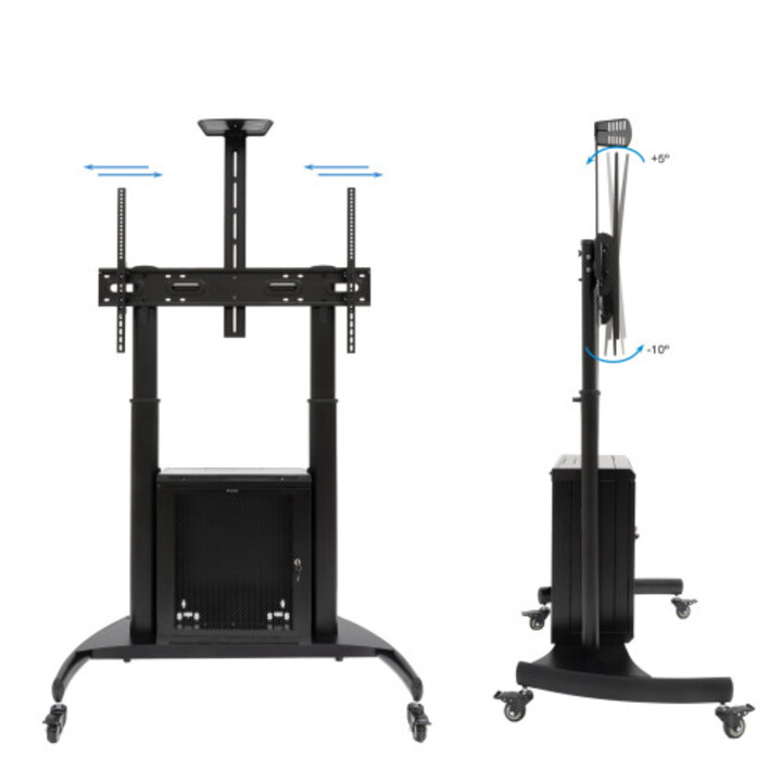 Tooq “narnia” Soporte De Suelo Con Armario Multiusos + Accesorios Rack Para Pantallas 60"- 100", Negro