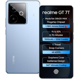 Realme GT 7T 5G, 12 GB 256 GB, Dual Sim, MediaTek Dimensità 8400 Batteria massima 7000Mah Blue