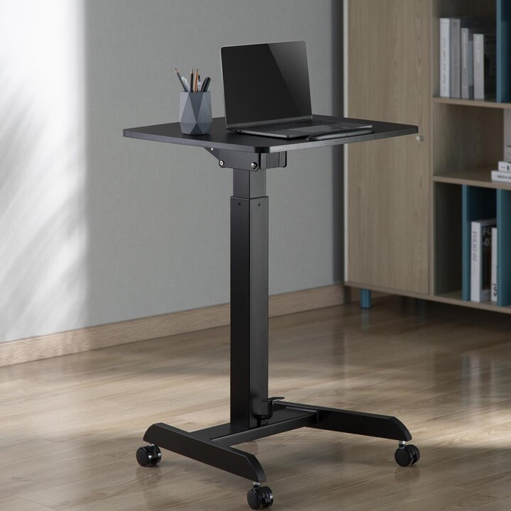 Maclean MC-892B Escritorio para portátil regulable en altura con ruedas negro