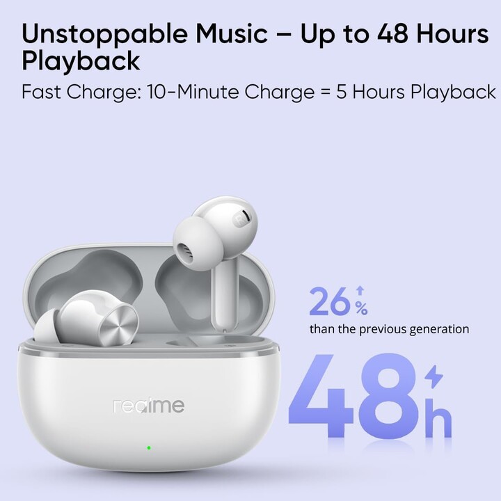 Realme buds T200 lite, controladores dinámicos de 12.4 mm, hasta 48 horas, 45 mm, impermeables IPX4, gris