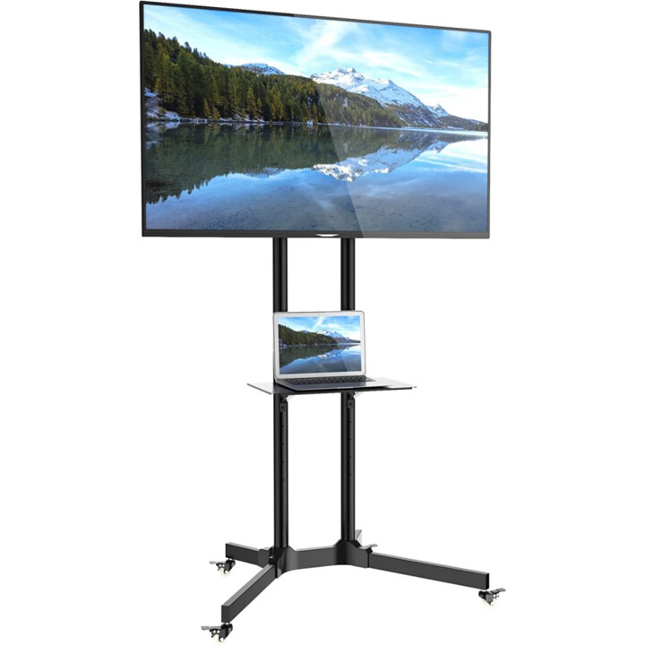 Techly ICA-TR6 Chariot de sol avec étagères pour LCD/LED/Plasma 30-65 Noir