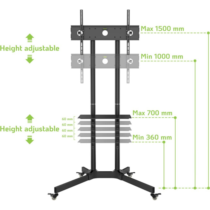 Techly ICA-TR6 Floor cart with shelves for LCD/LED/Plasma 30-65 Black