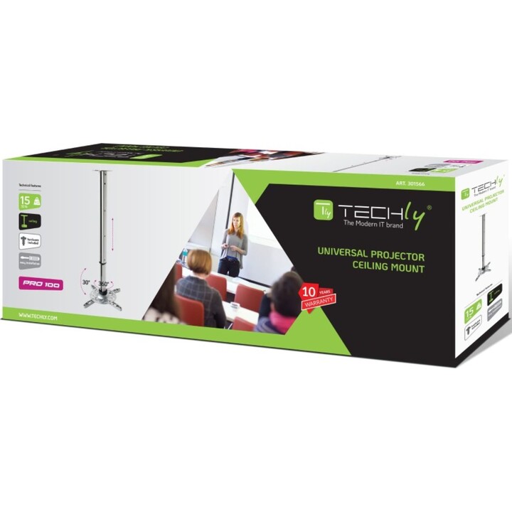 Techly ICA-PM 102S Supporto a soffitto per proiettore estensibile 30-37 cm silver